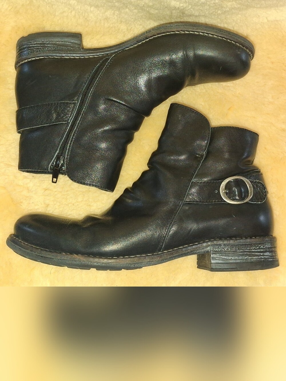 AVELINNI Women's Black Leather Ankle Booties with Buckle Accent 8.5